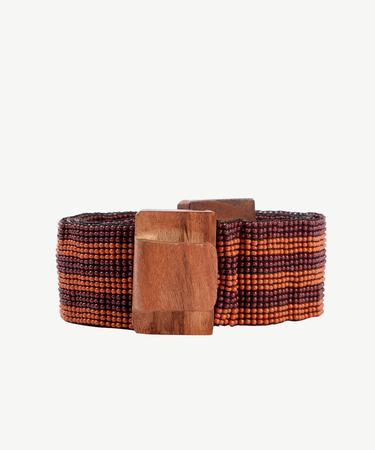  Ahşap Tokalı Elastik Boncuklu Kemer