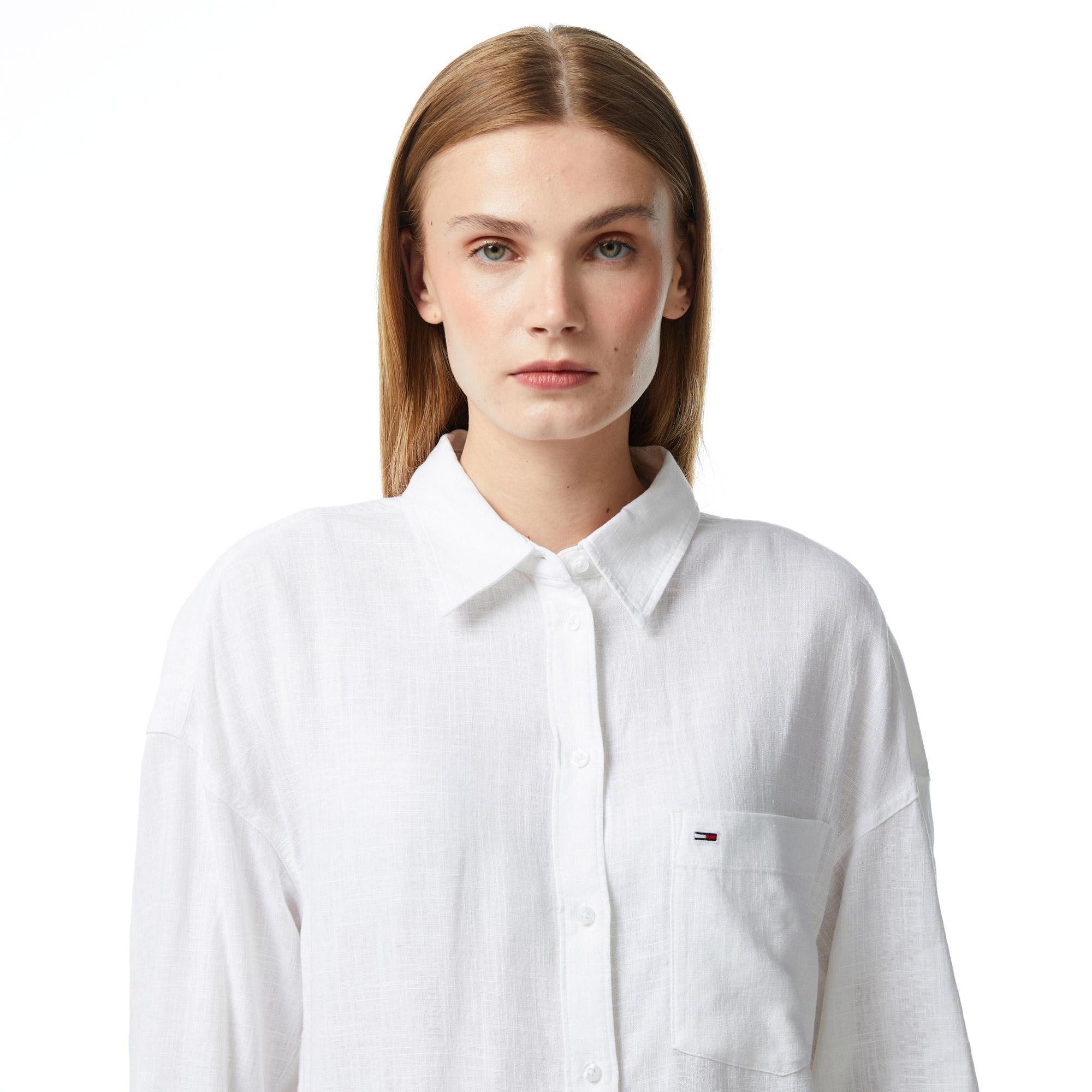 Tommy Jeans Over Linen Kadın Beyaz Gömlek