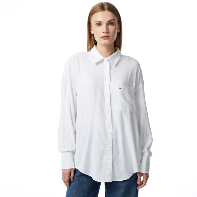  Tommy Jeans Over Linen Kadın Beyaz Gömlek