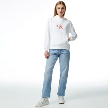  Calvin Klein Jeans Hero Monologo Kadın Beyaz Sweatshirt
