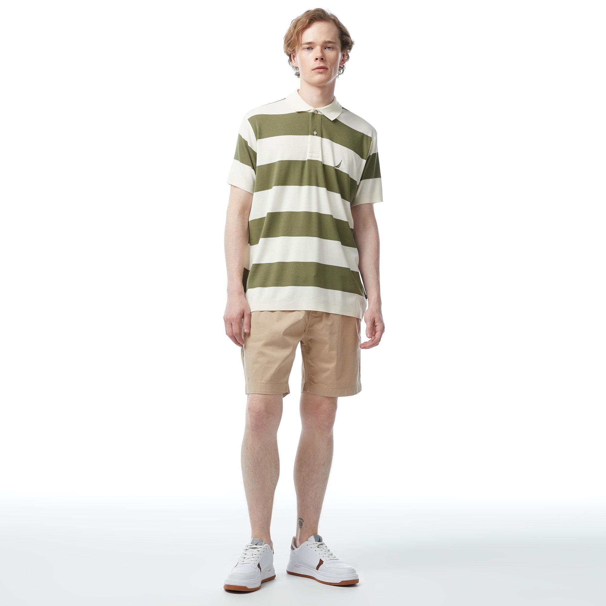 Nautica Erkek Yeşil Classic Fit Kısa Kollu Çizgili Polo Yaka T-Shirt