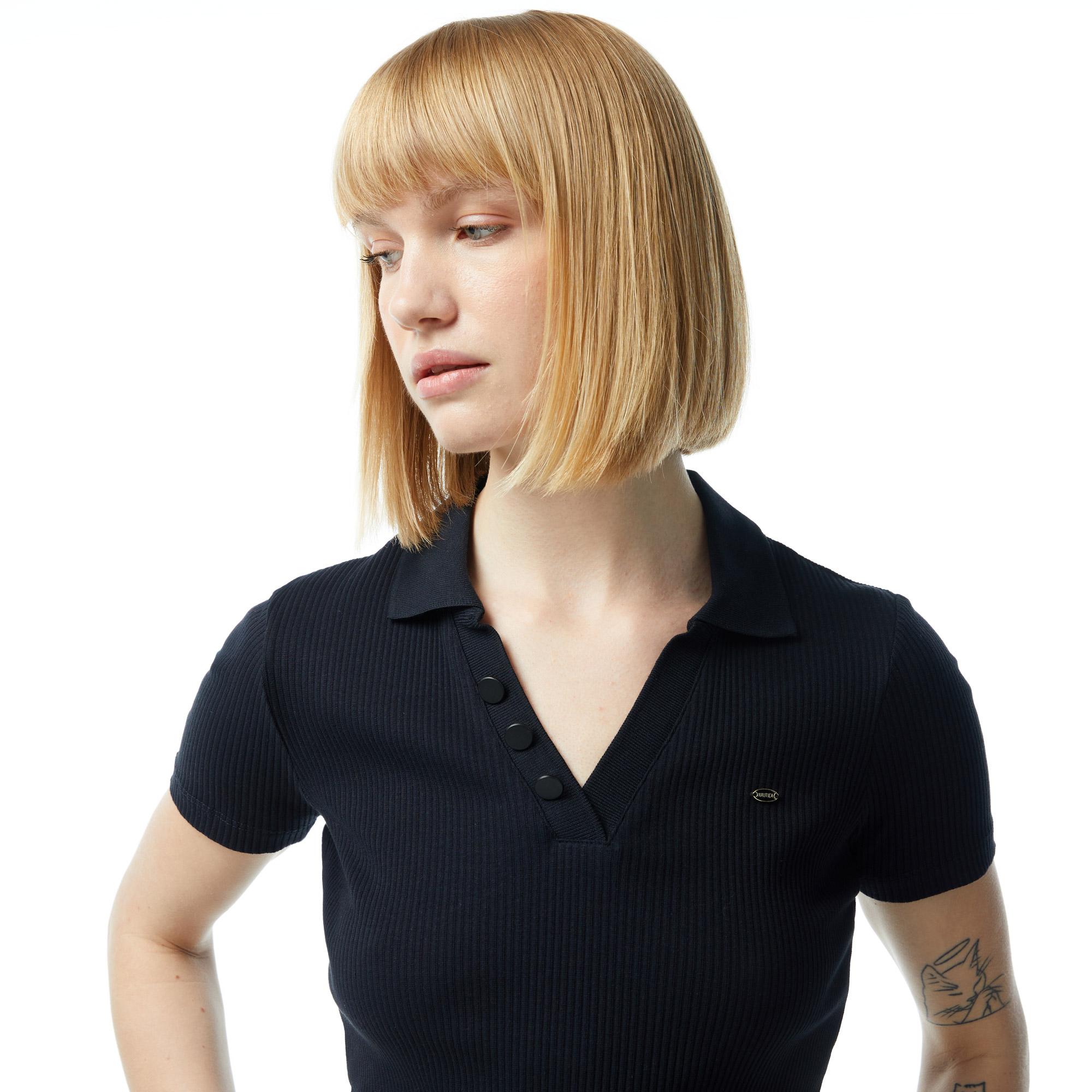 Nautica Kadın Siyah Slim Fit Kısa Kollu Polo