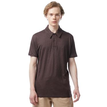  Nautica Erkek Kahverengi Classic Fit Kısa Kollu Keten Polo Yaka T-Shirt