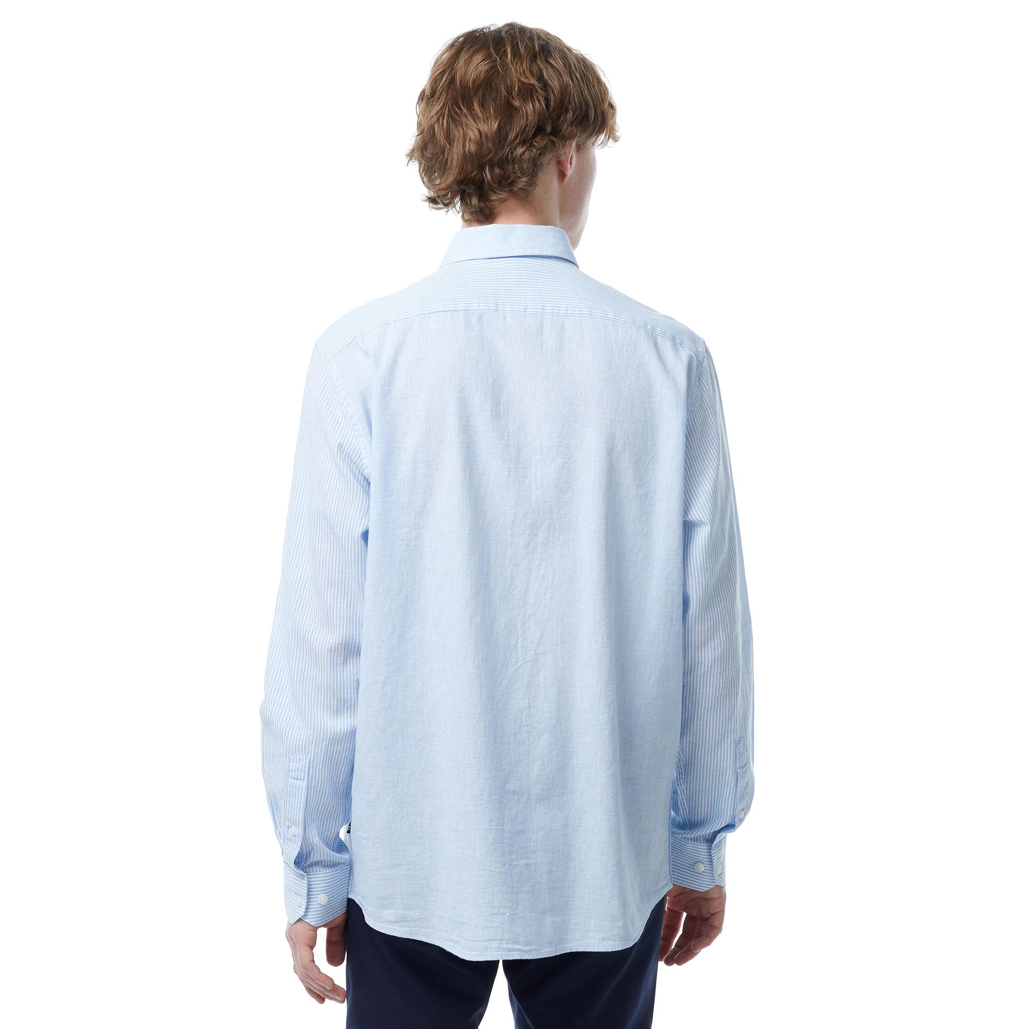 Nautica Erkek Mavi Classic Fit Uzun Kollu Renk Bloklu Gömlek