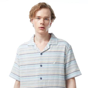  Nautica Erkek Mavi Classic Fit Kısa Kollu Çizgili Gömlek