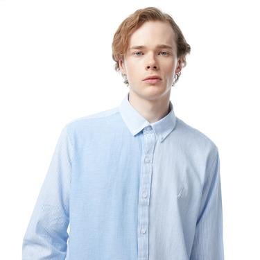  Nautica Erkek Mavi Classic Fit Uzun Kollu Renk Bloklu Gömlek