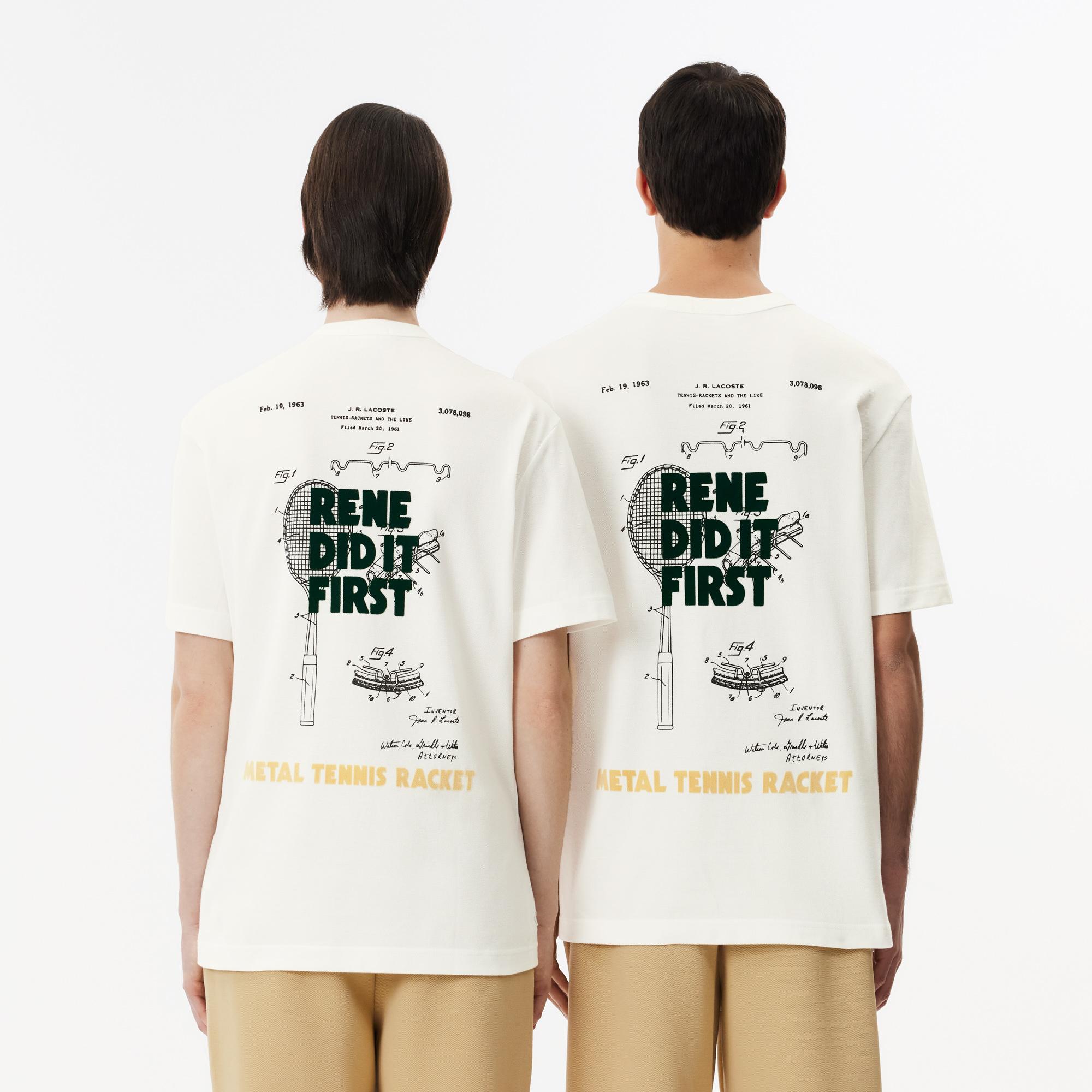 Unisex Classic Fit Bisiklet Yaka Baskılı Bej T-Shirt