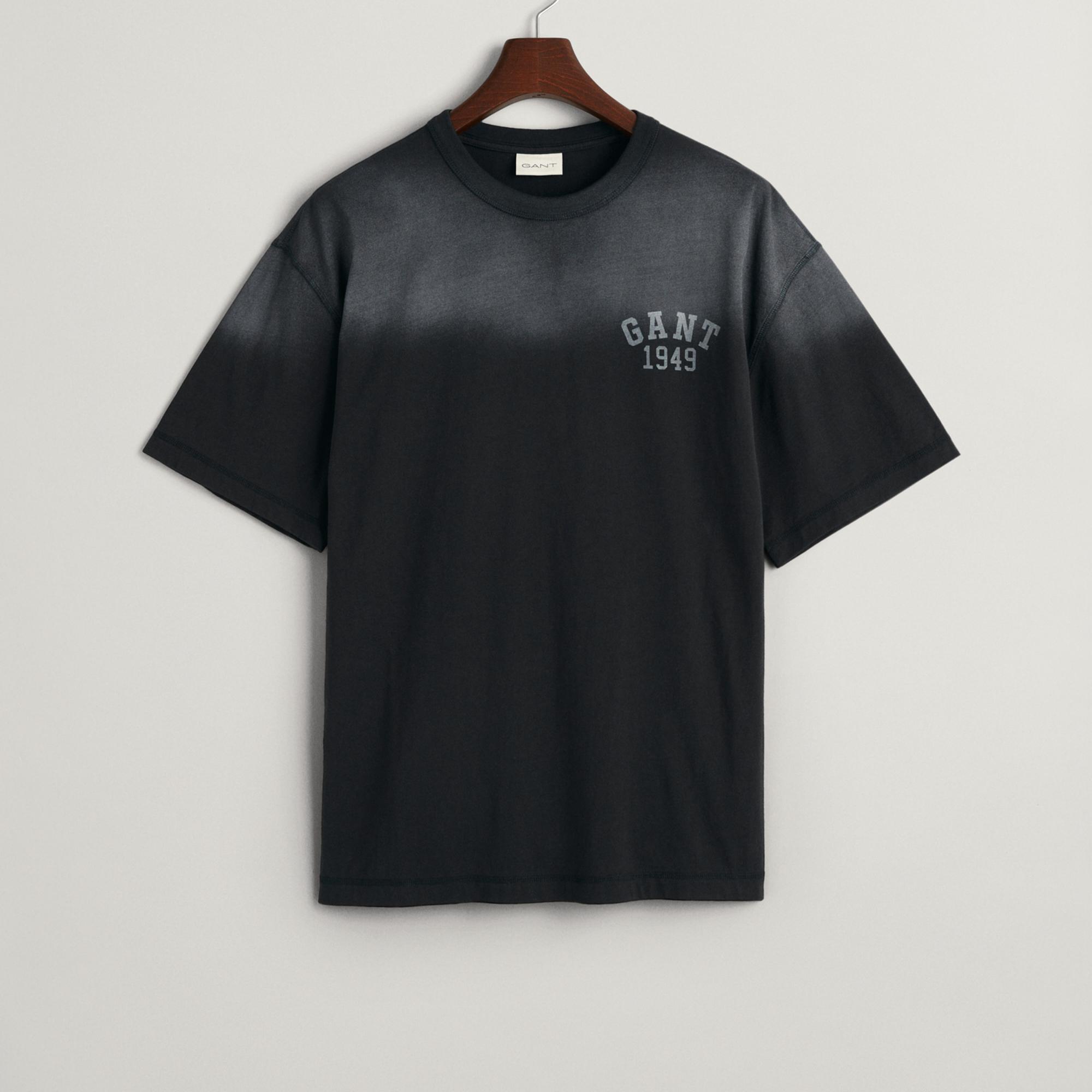 GANT Erkek Siyah Relaxed Fit Bisiklet Yaka Logolu T-shirt