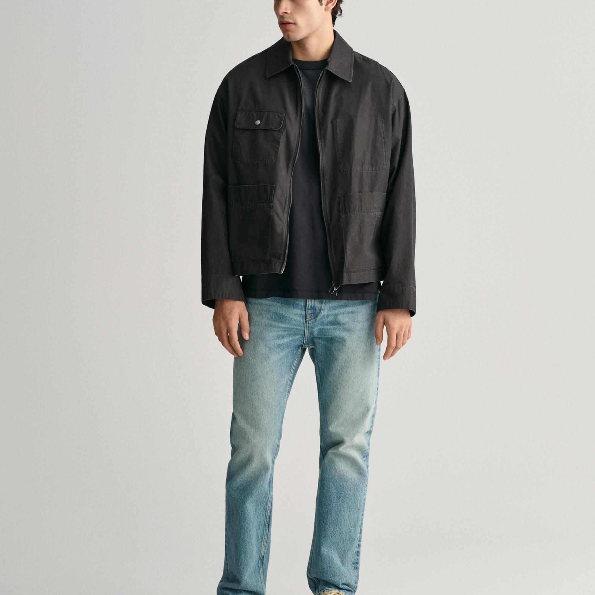 GANT Erkek Siyah Relaxed Fit Bisiklet Yaka Logolu T-shirt