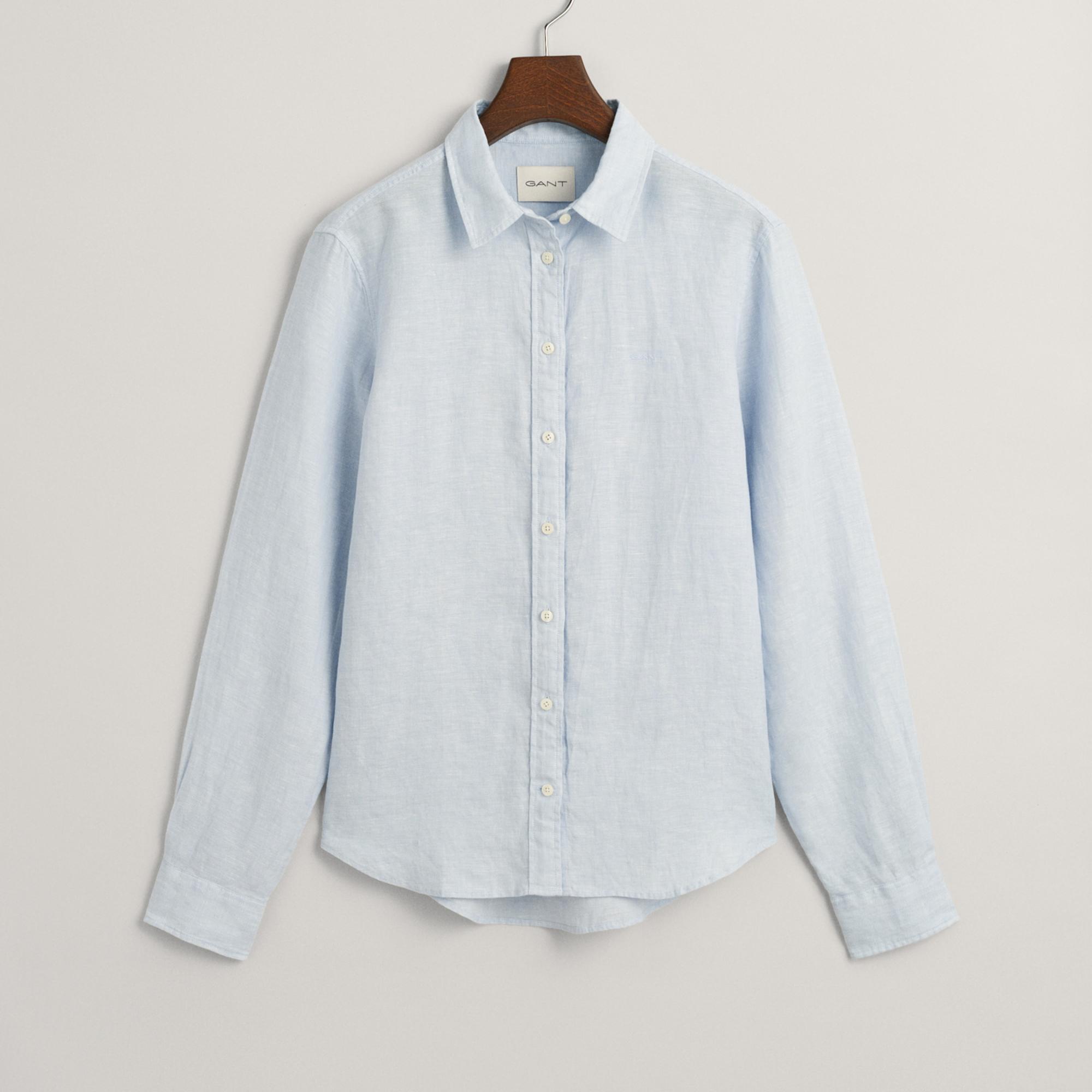 GANT Kadın Mavi Regular Fit Klasik Yaka Keten Gömlek