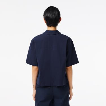  Kadın Relaxed Fit Kısa Kollu Lacivert Gömlek