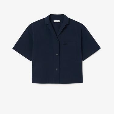  Kadın Relaxed Fit Kısa Kollu Lacivert Gömlek