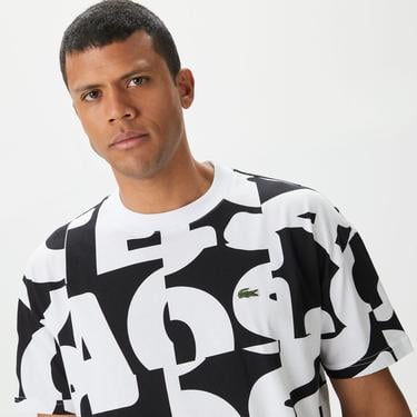  Lacoste Bisiklet Yaka Baskılı Erkek Siyah T-Shirt