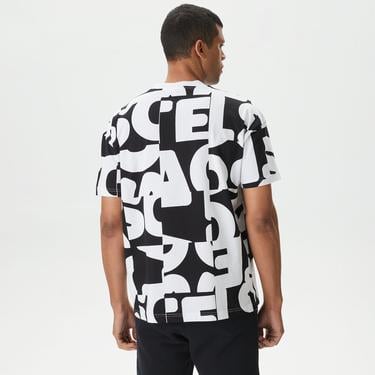  Lacoste Bisiklet Yaka Baskılı Erkek Siyah T-Shirt