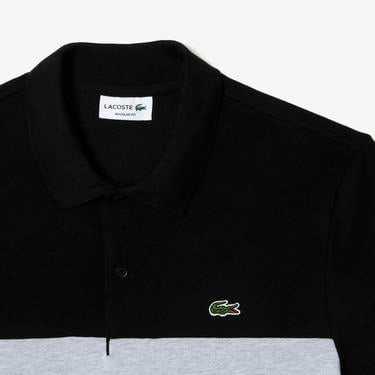  Erkek Regular Fit Renk Bloklu Siyah Polo