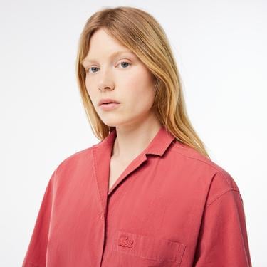  Kadın Relaxed Fit Kısa Kollu Pembe Gömlek