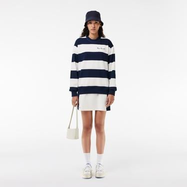  Kadın Bisiklet Yaka Çizgili Lacivert Sweatshirt