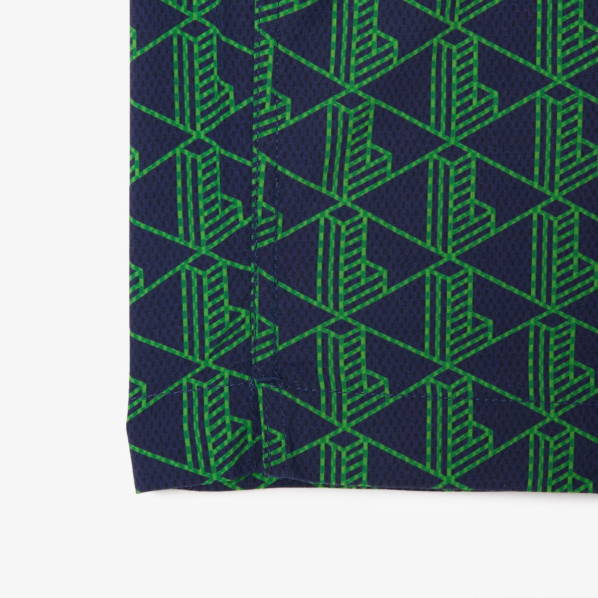 Erkek Relaxed Fit Kısa Kollu Monogram Yeşil Gömlek