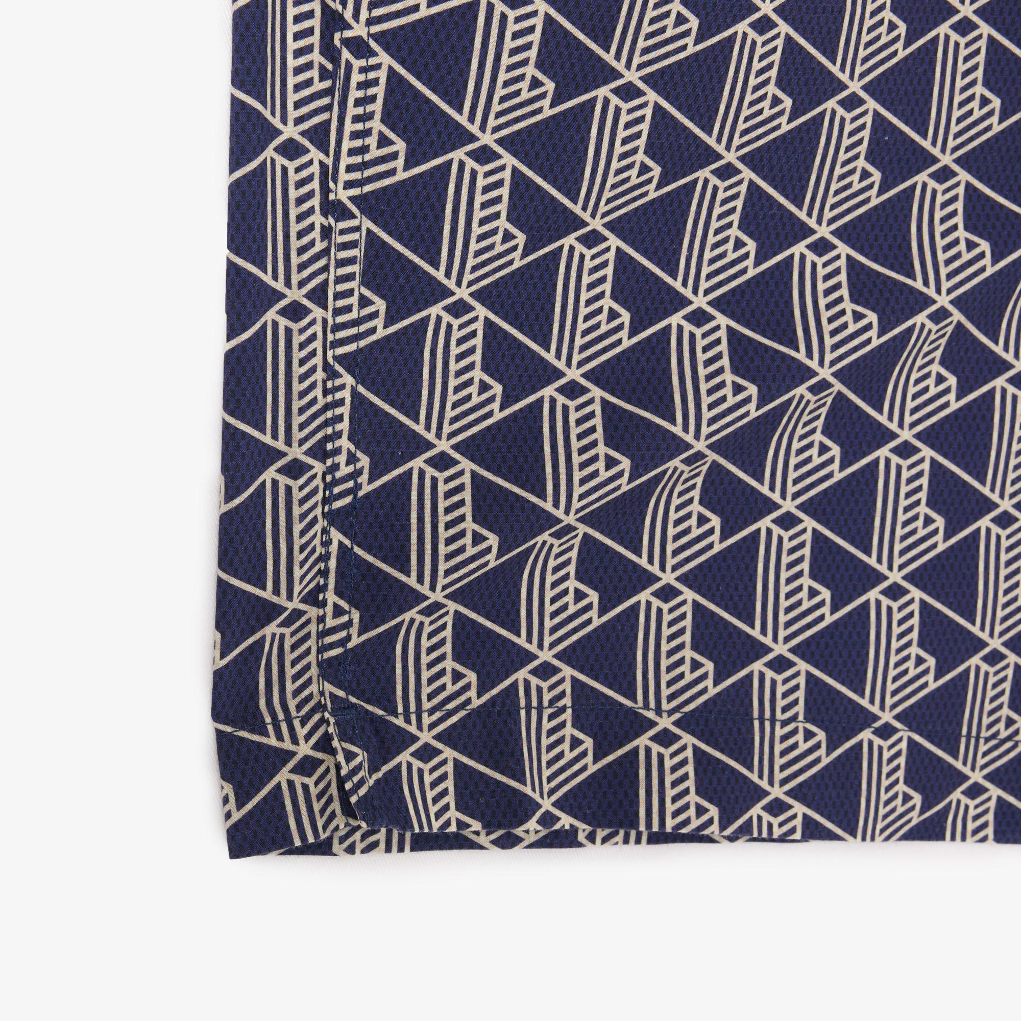 Erkek Relaxed Fit Kısa Kollu Monogram Lacivert Gömlek