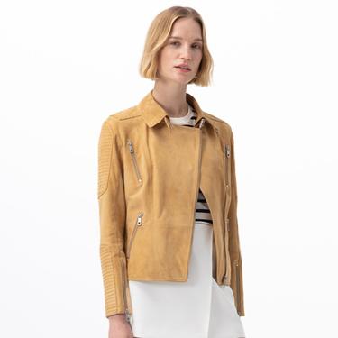  Kadın Hardal Süet Deri Ceket