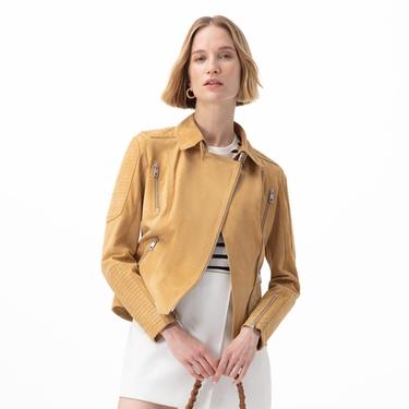  Kadın Hardal Süet Deri Ceket
