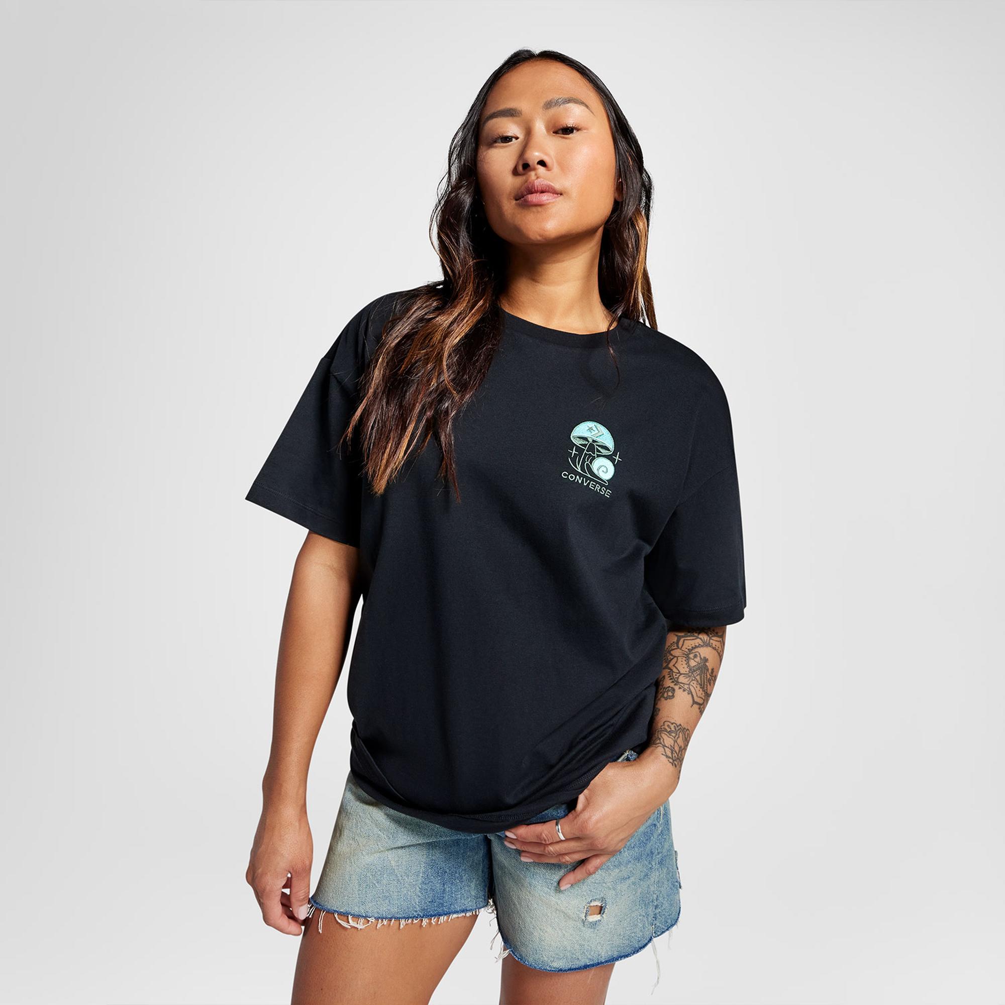 Converse Mushroom Graphic Oversized Fit Kadin Siyah T-Shirt