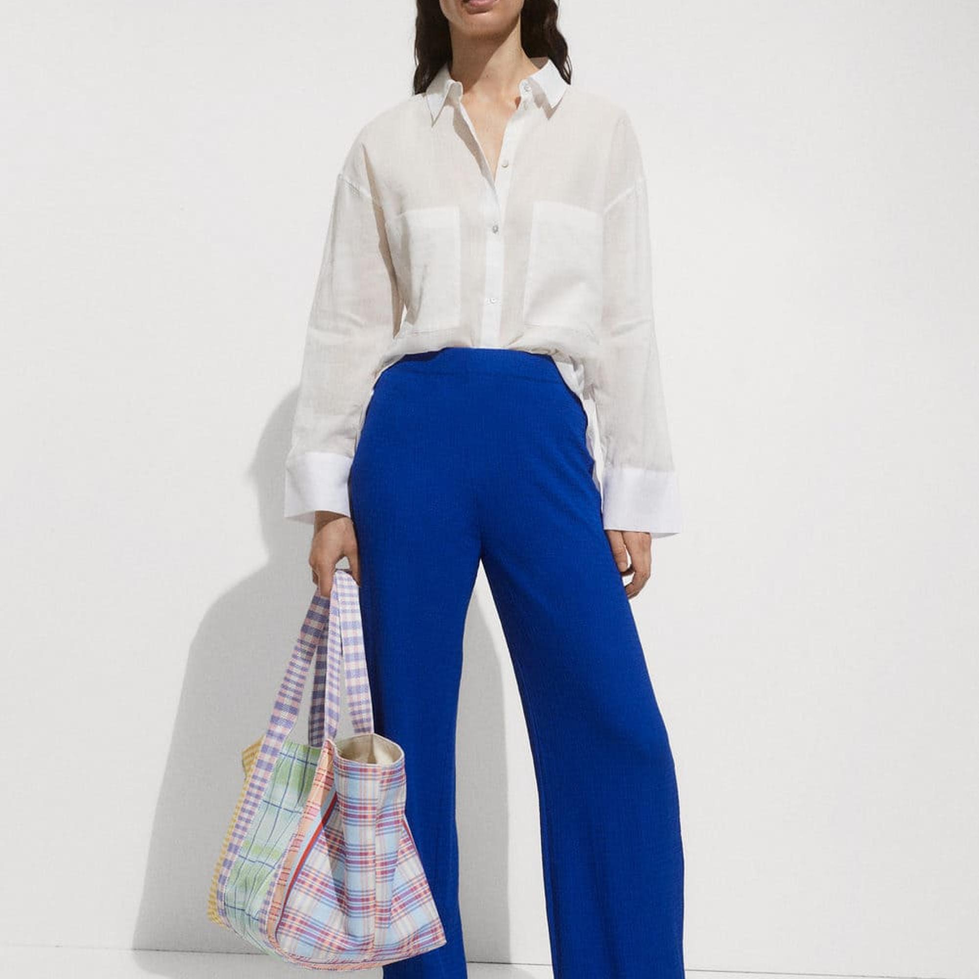 Mango Kadın Düz Kesim Dökümlü Pantolon Mavi