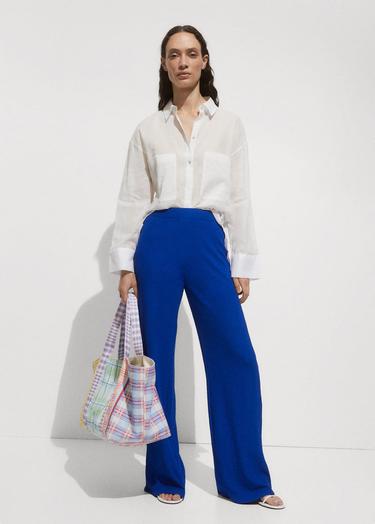  Mango Kadın Düz Kesim Dökümlü Pantolon Mavi