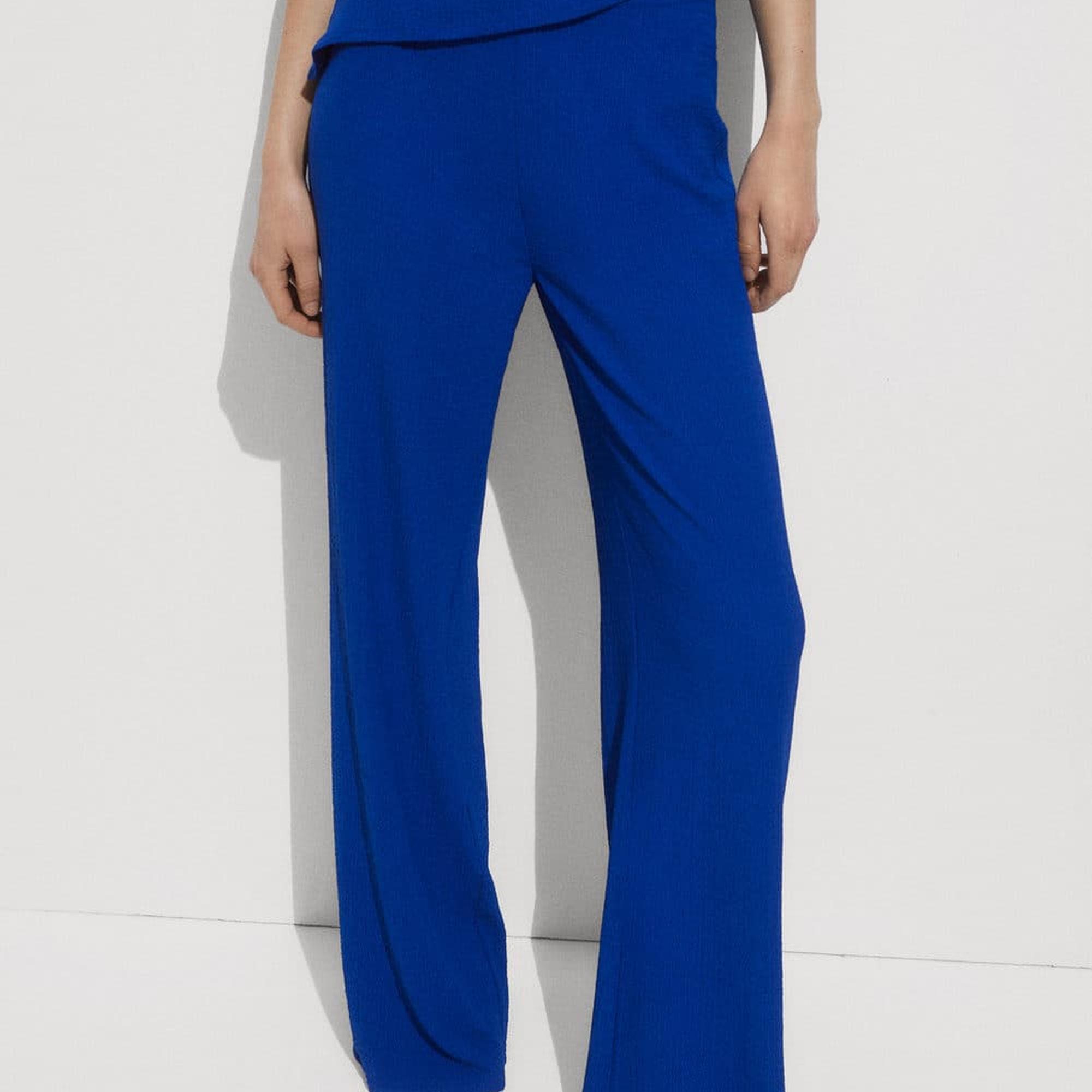 Mango Kadın Düz Kesim Dökümlü Pantolon Mavi