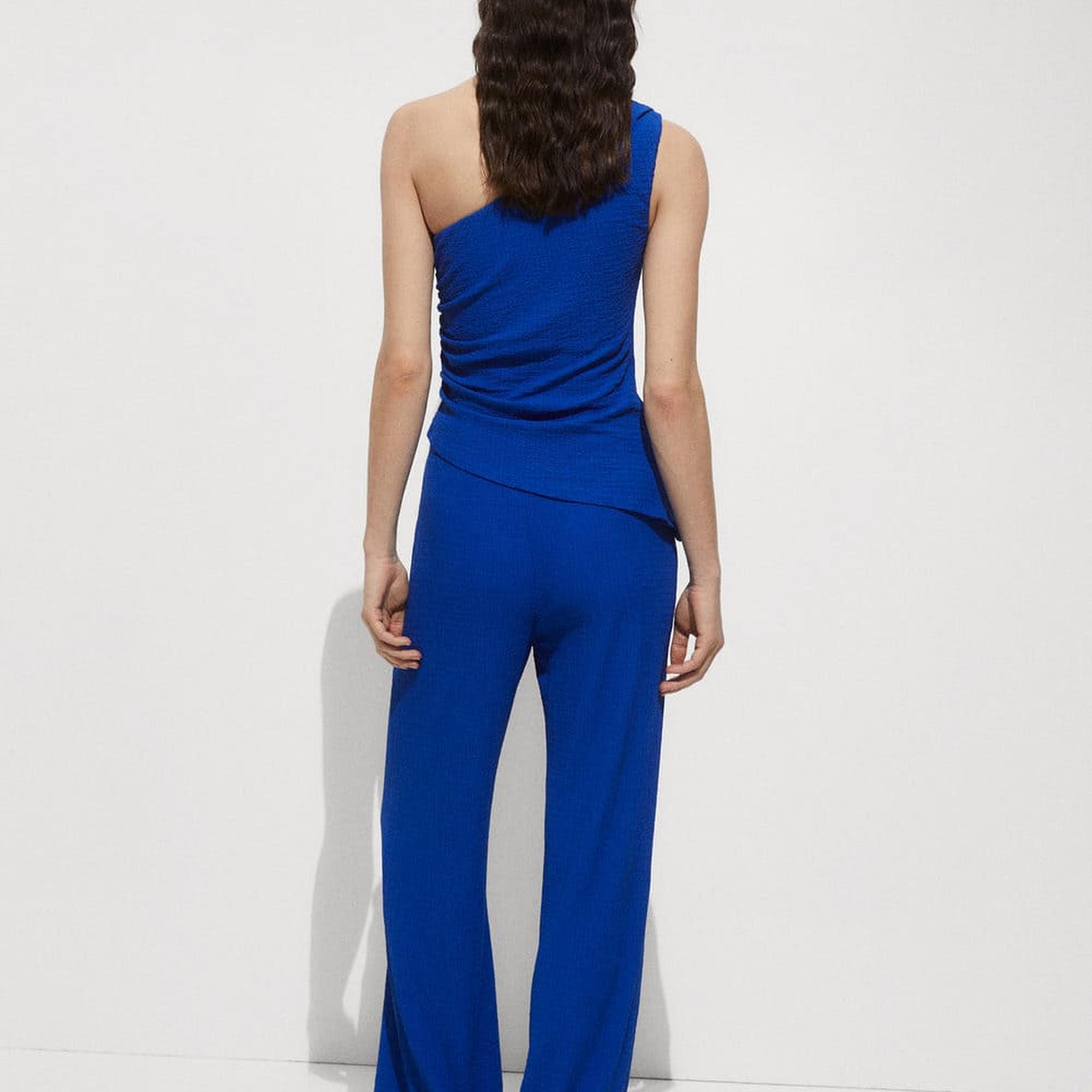 Mango Kadın Düz Kesim Dökümlü Pantolon Mavi