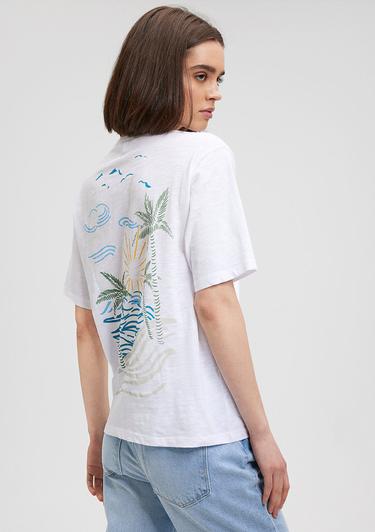  Mavi Sırt Baskılı Beyaz Tişört Regular Fit / Normal Kesim 1612567-620