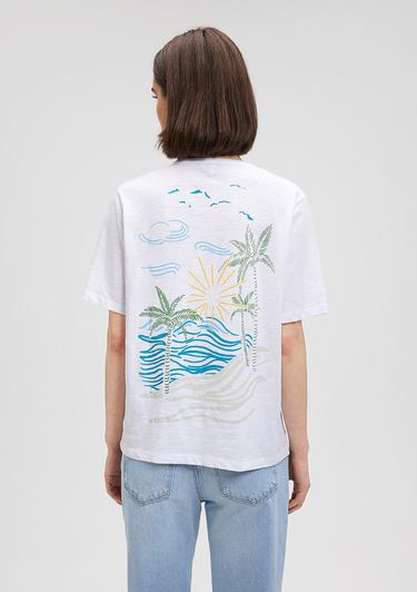  Mavi Sırt Baskılı Beyaz Tişört Regular Fit / Normal Kesim 1612567-620