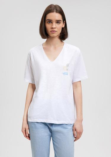  Mavi Sırt Baskılı Beyaz Tişört Regular Fit / Normal Kesim 1612567-620