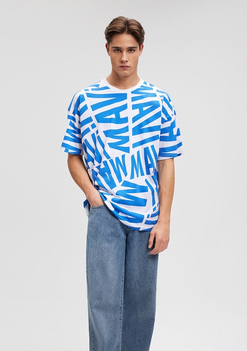  Mavi Mavi Logo Baskılı Mavi Tişört Oversize / Geniş Kesim 0610629-81347