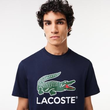  Lacoste Erkek Regular Fit Bisiklet Yaka Baskılı Lacivert T-Shirt