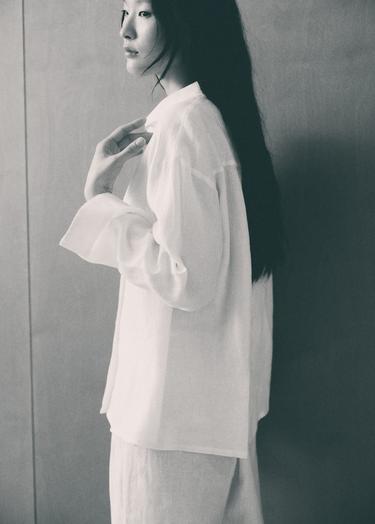  Mango Kadın %100 Keten Pijama Gömlek Beyaz