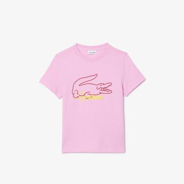  Çocuk Bisiklet Yaka Baskılı Pembe T-Shirt