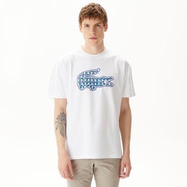  Erkek Relaxed Fit Bisiklet Yaka Baskılı Beyaz T-Shirt