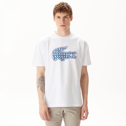  Erkek Relaxed Fit Bisiklet Yaka Baskılı Beyaz T-Shirt