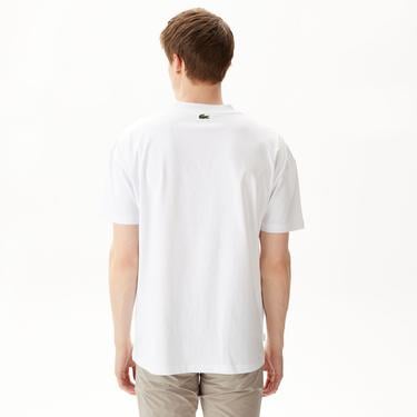  Erkek Relaxed Fit Bisiklet Yaka Baskılı Beyaz T-Shirt