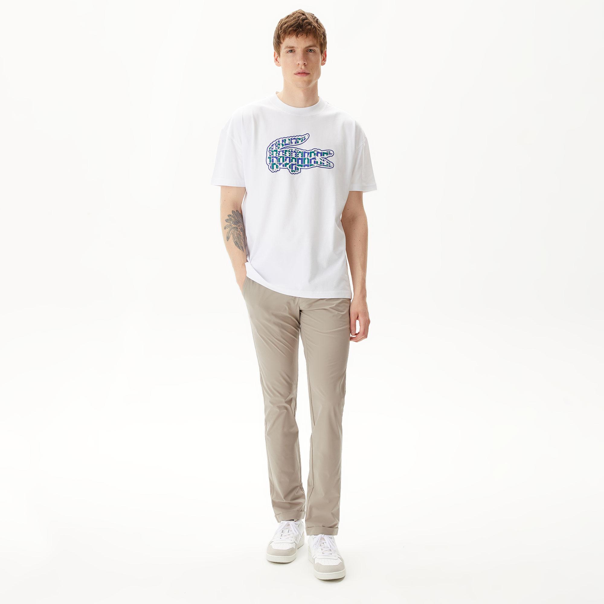 Erkek Relaxed Fit Bisiklet Yaka Baskılı Beyaz T-Shirt