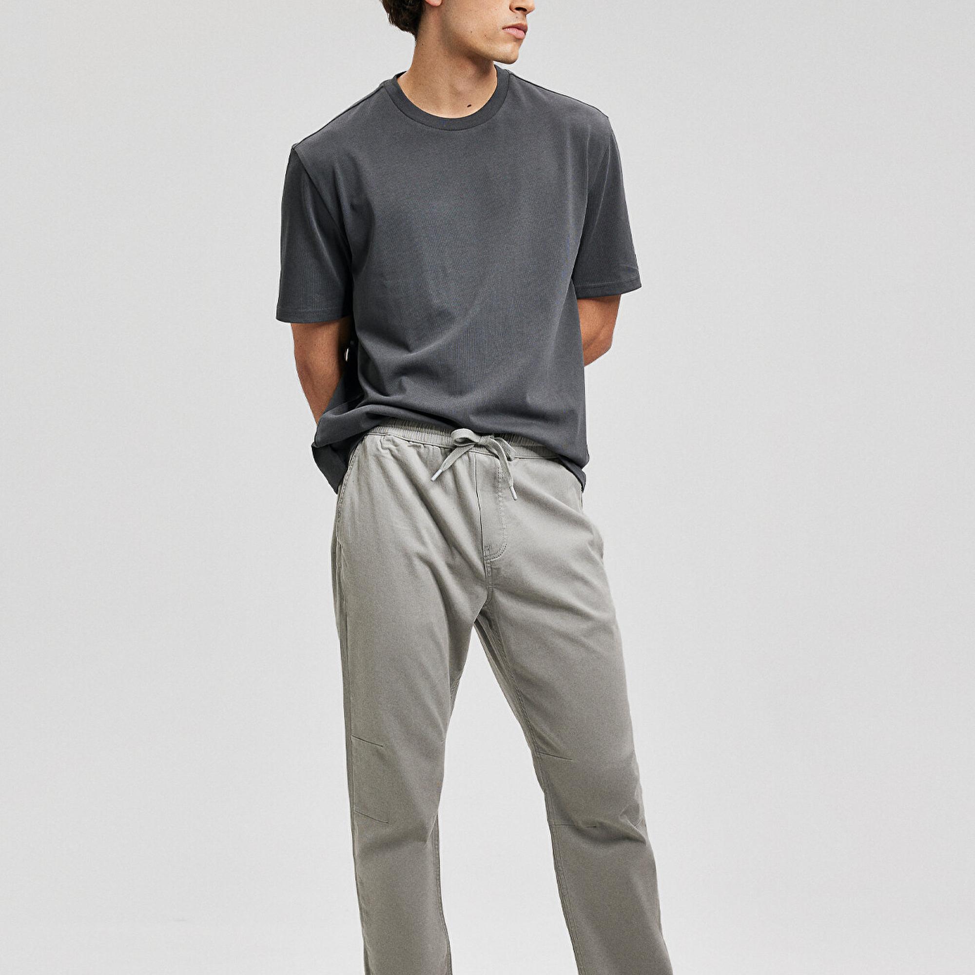 Mavi Beli Lastikli Açık Gri Pantolon 000169-81322