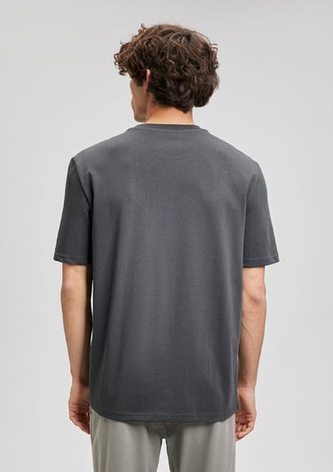  Mavi Logo Detay Kollu Gri Basic Tişört Loose Fit / Bol Rahat Kesim 0611924-70092