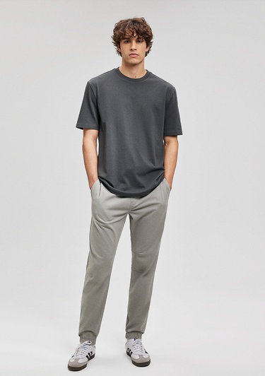  Mavi Logo Detay Kollu Gri Basic Tişört Loose Fit / Bol Rahat Kesim 0611924-70092