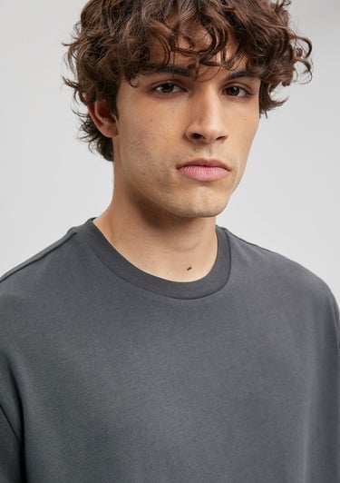  Mavi Logo Detay Kollu Gri Basic Tişört Loose Fit / Bol Rahat Kesim 0611924-70092