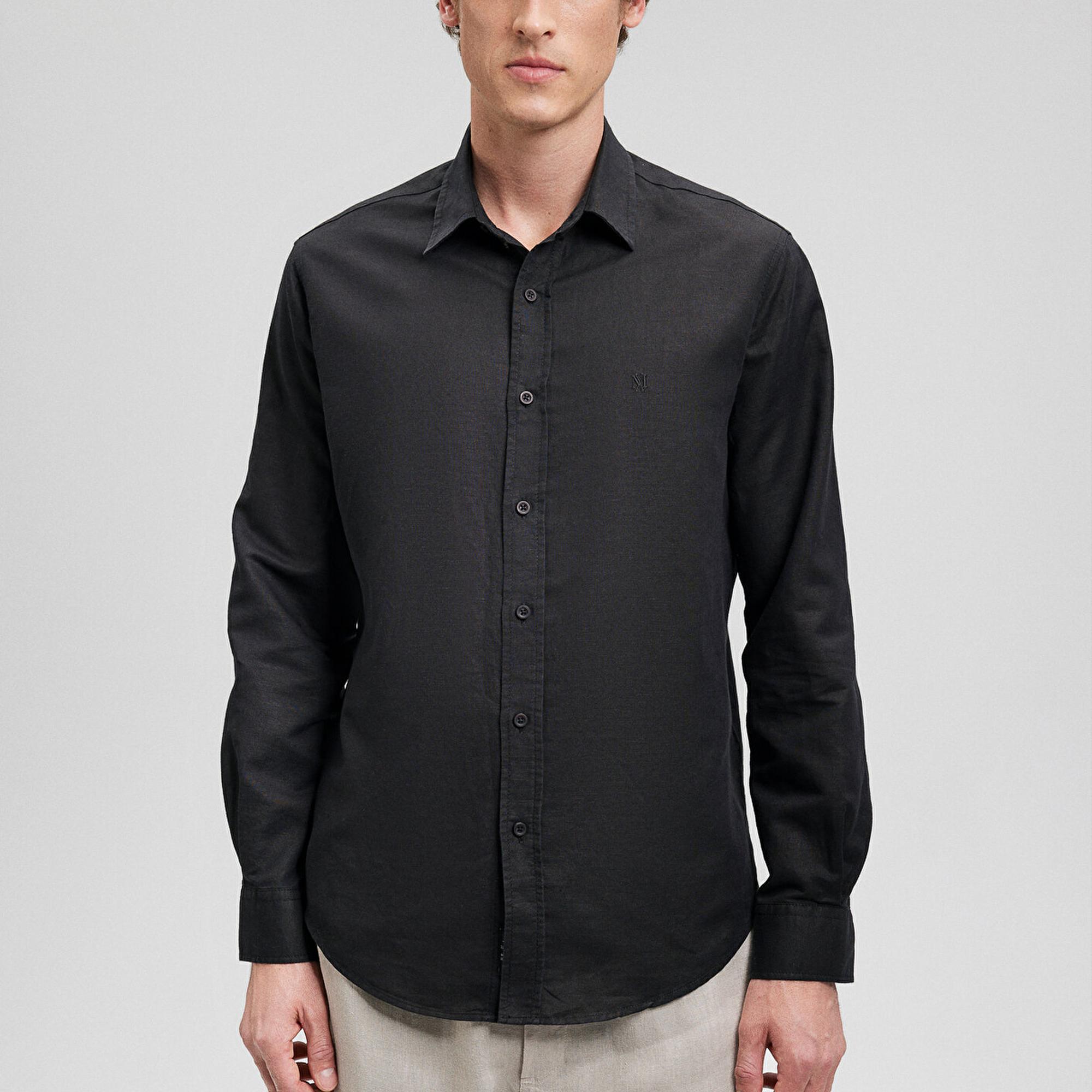 Mavi Keten Karışımlı Siyah Gömlek Regular Fit / Normal Kesim 0210781-900