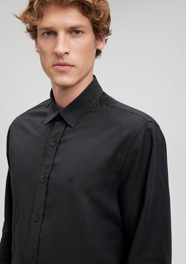  Mavi Keten Karışımlı Siyah Gömlek Regular Fit / Normal Kesim 0210781-900