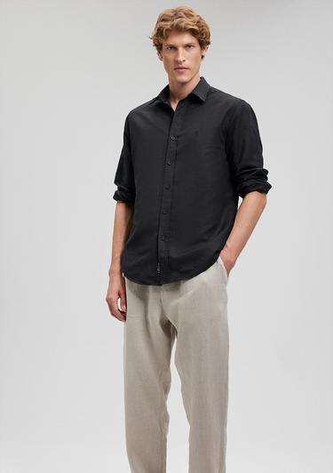  Mavi Keten Karışımlı Siyah Gömlek Regular Fit / Normal Kesim 0210781-900