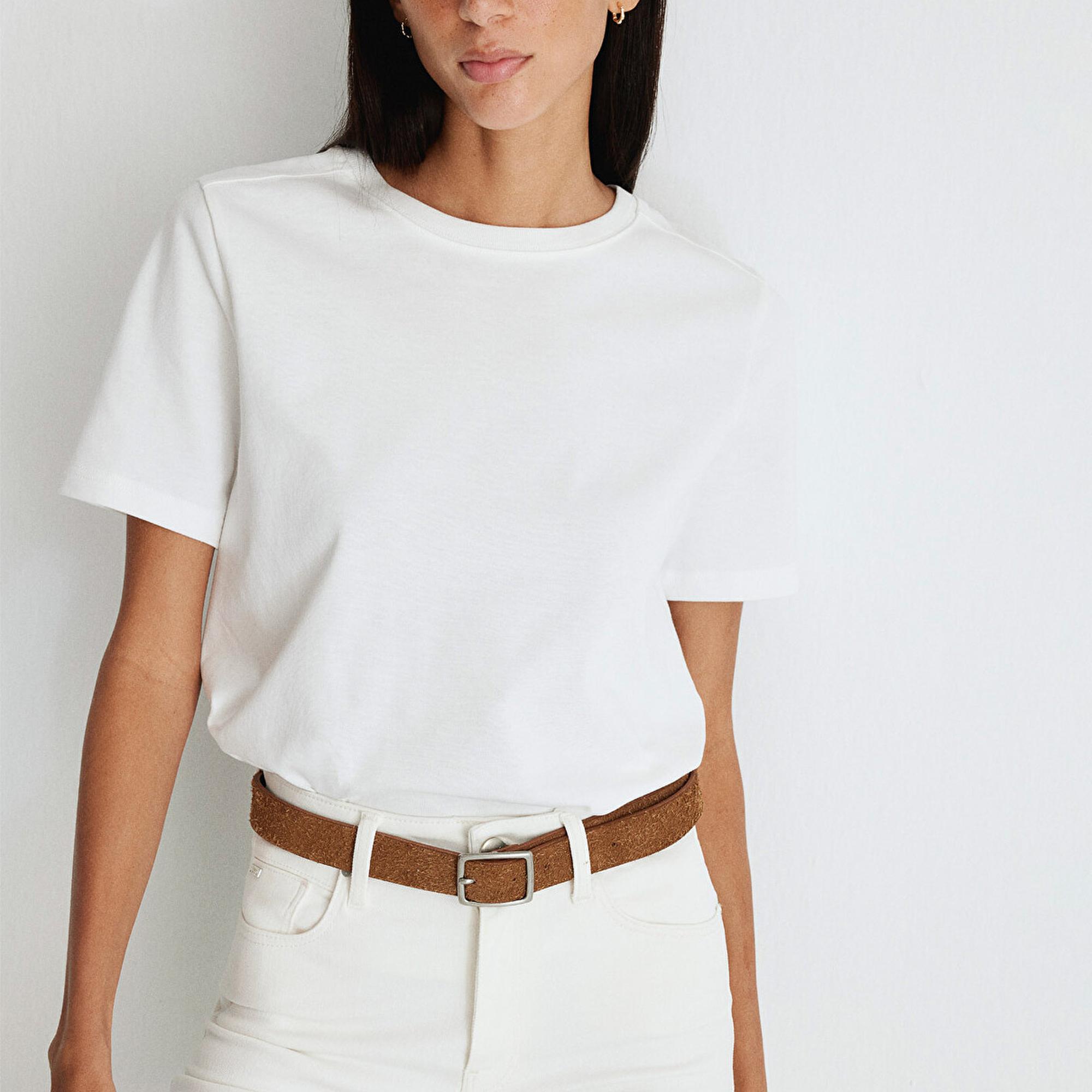 Mavi Bisiklet Yaka Beyaz Basic Tişört Regular Fit / Normal Kesim 1612699-620