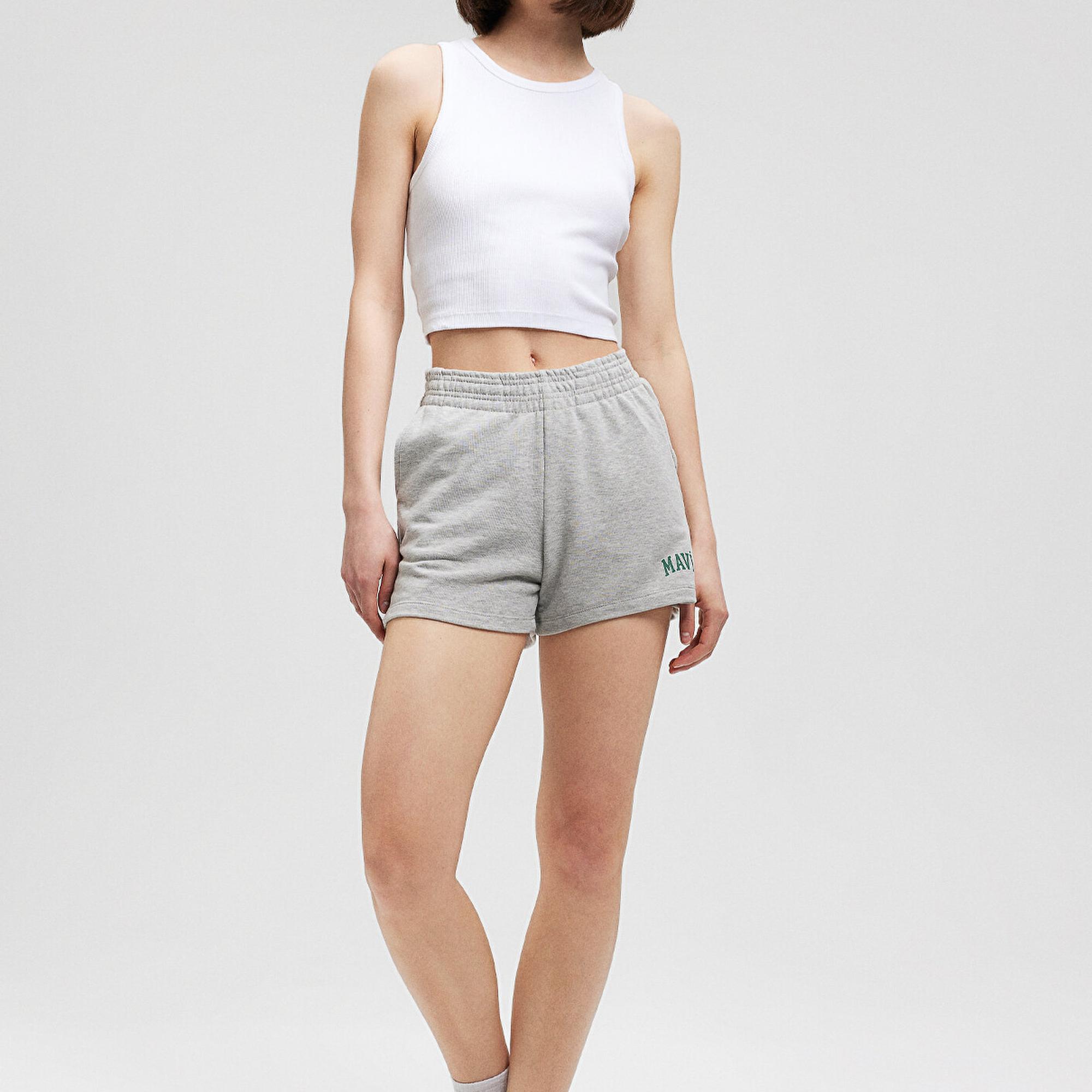 Mavi Mavi Logo Baskılı Gri Şort 1410155-82816